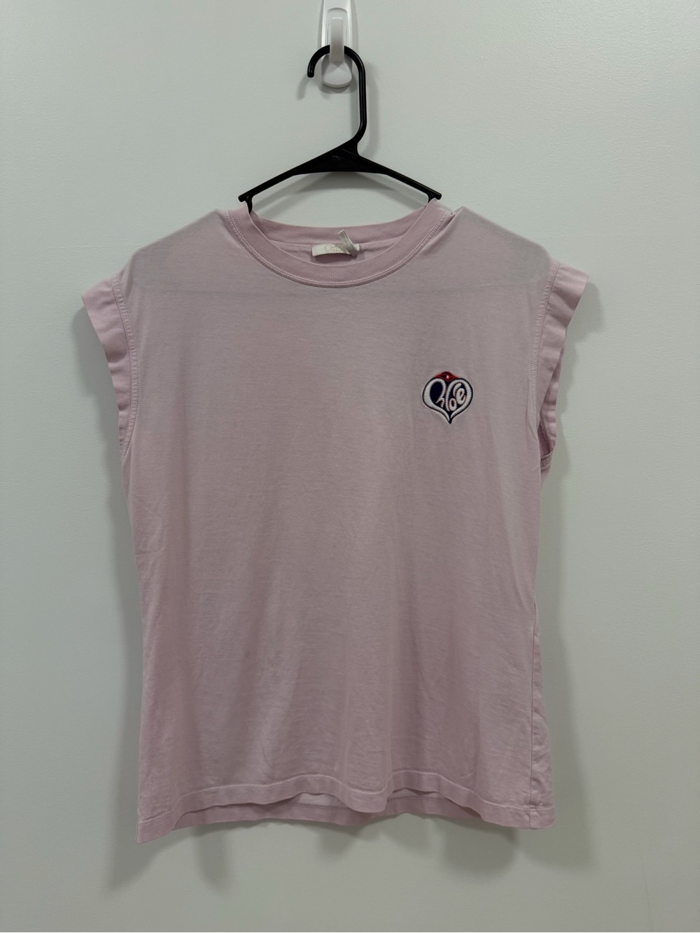 Authentic Chloe Light Pink Women's Sleeveless Tee with Heart Patch
